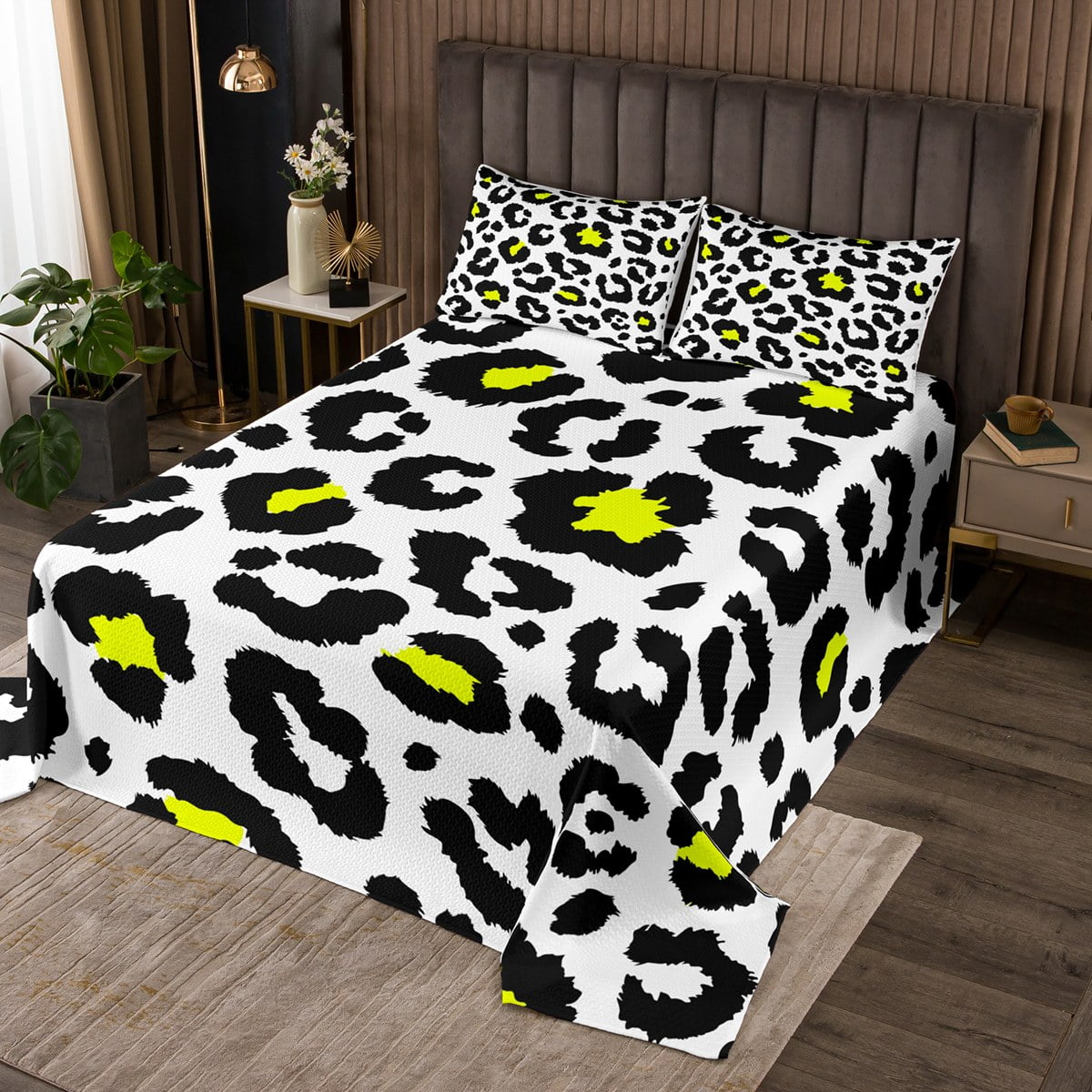 YST White Leopard Print Twin Quilt Set Cheetah Print Coverlet Set, Wild