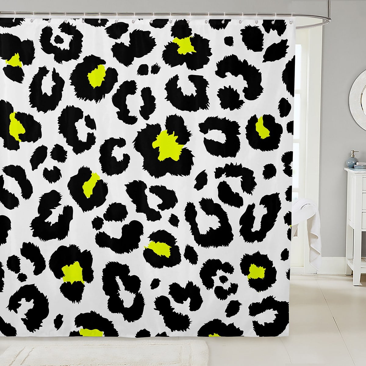 YST White Leopard Print Waterproof Bathroom Curtain Cheetah Print Bath