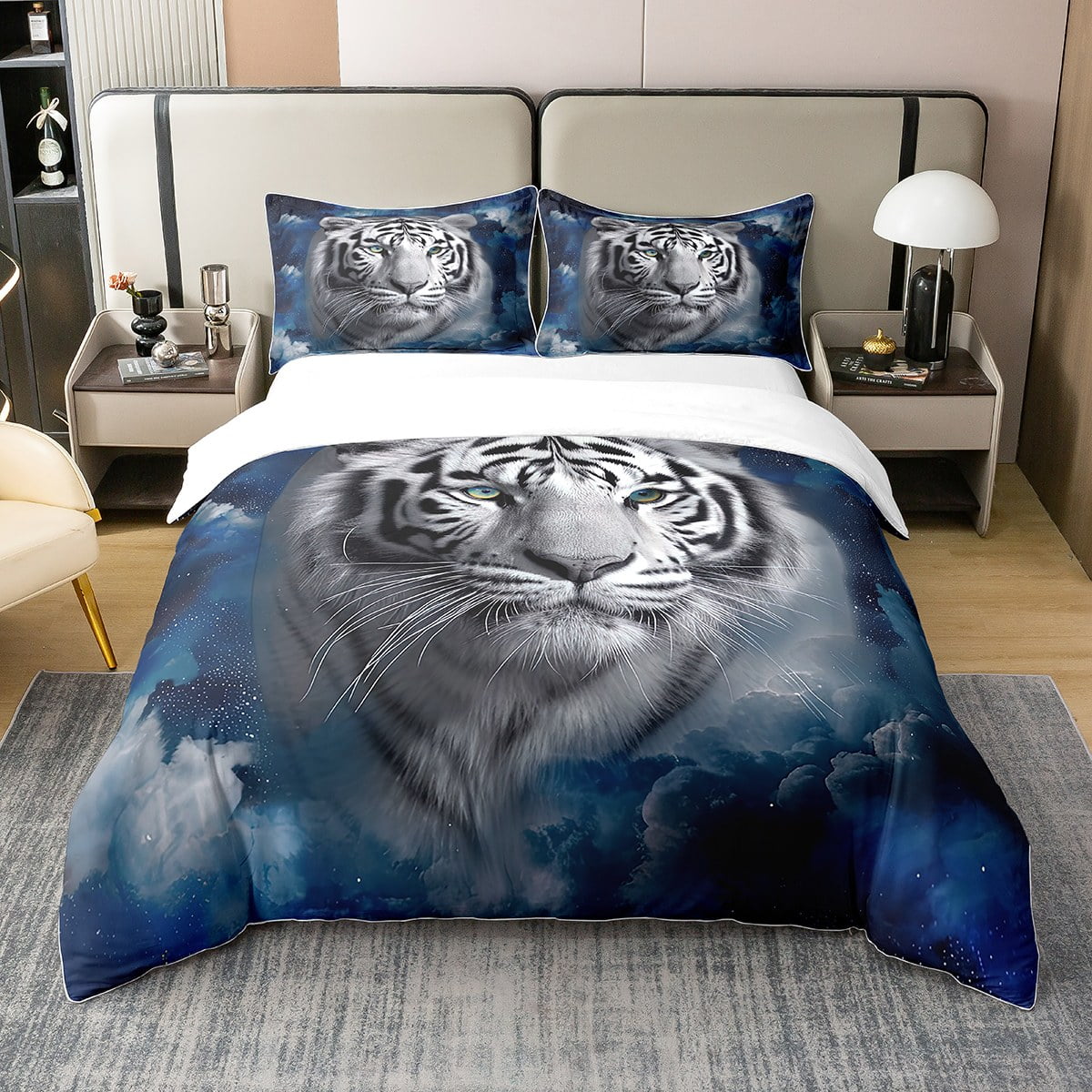 Erosebridal White Tiger 100% Cotton Duvet Cover,Wild Animal Printed ...