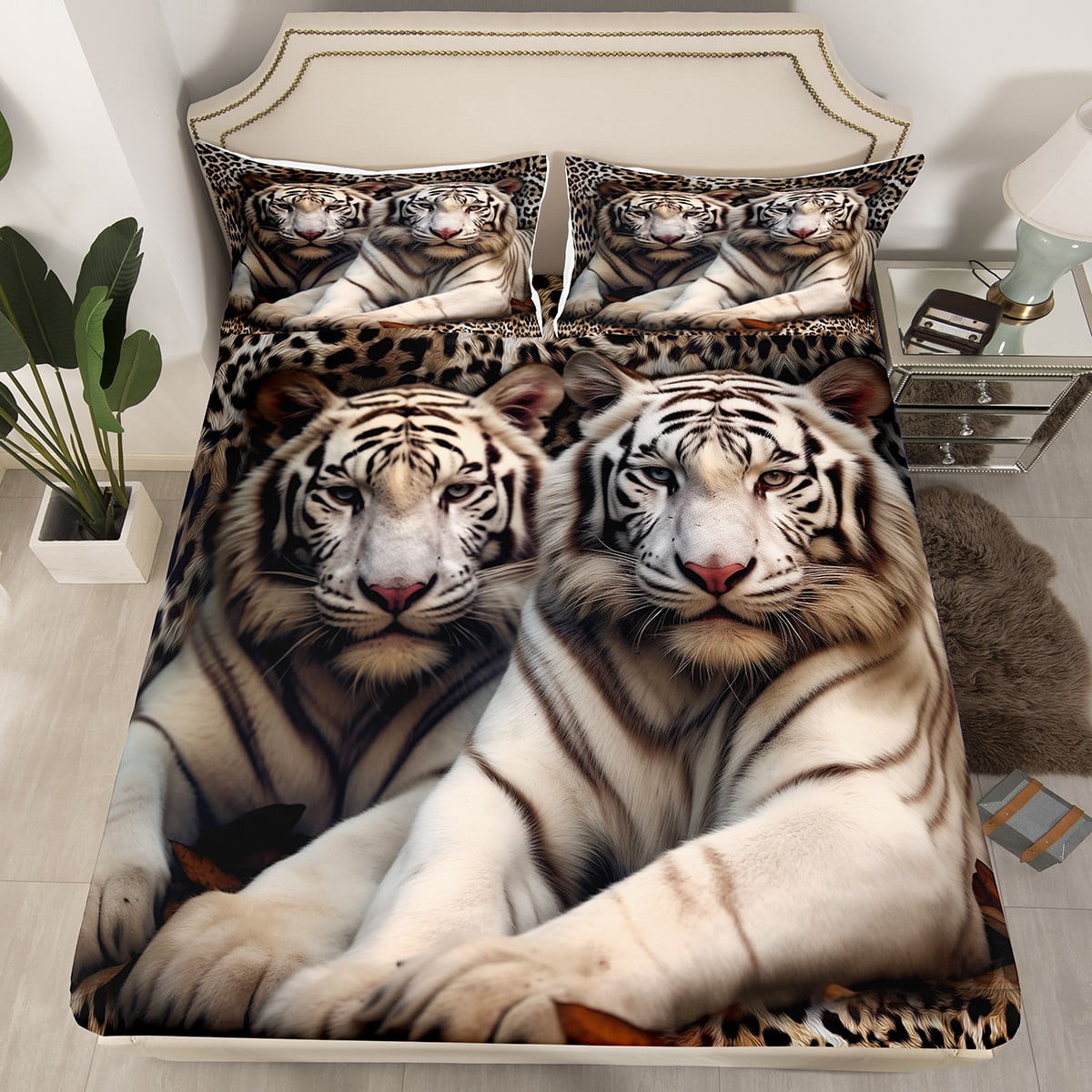 Full Size White Tiger 3D Animal Print Bedding Set