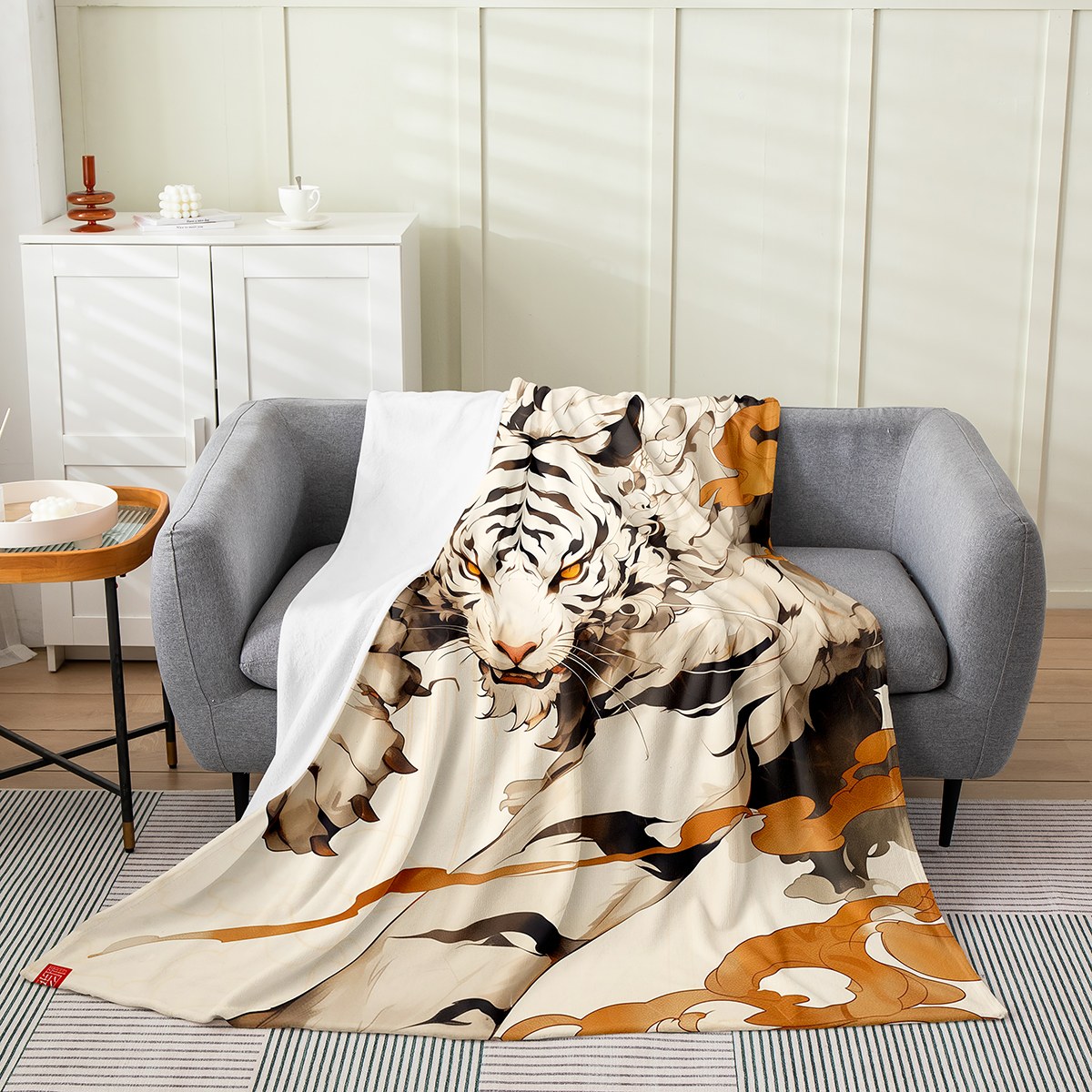 YST White Tiger Blanket for Man Woman,Wild Animal Throw Blanket Queen
