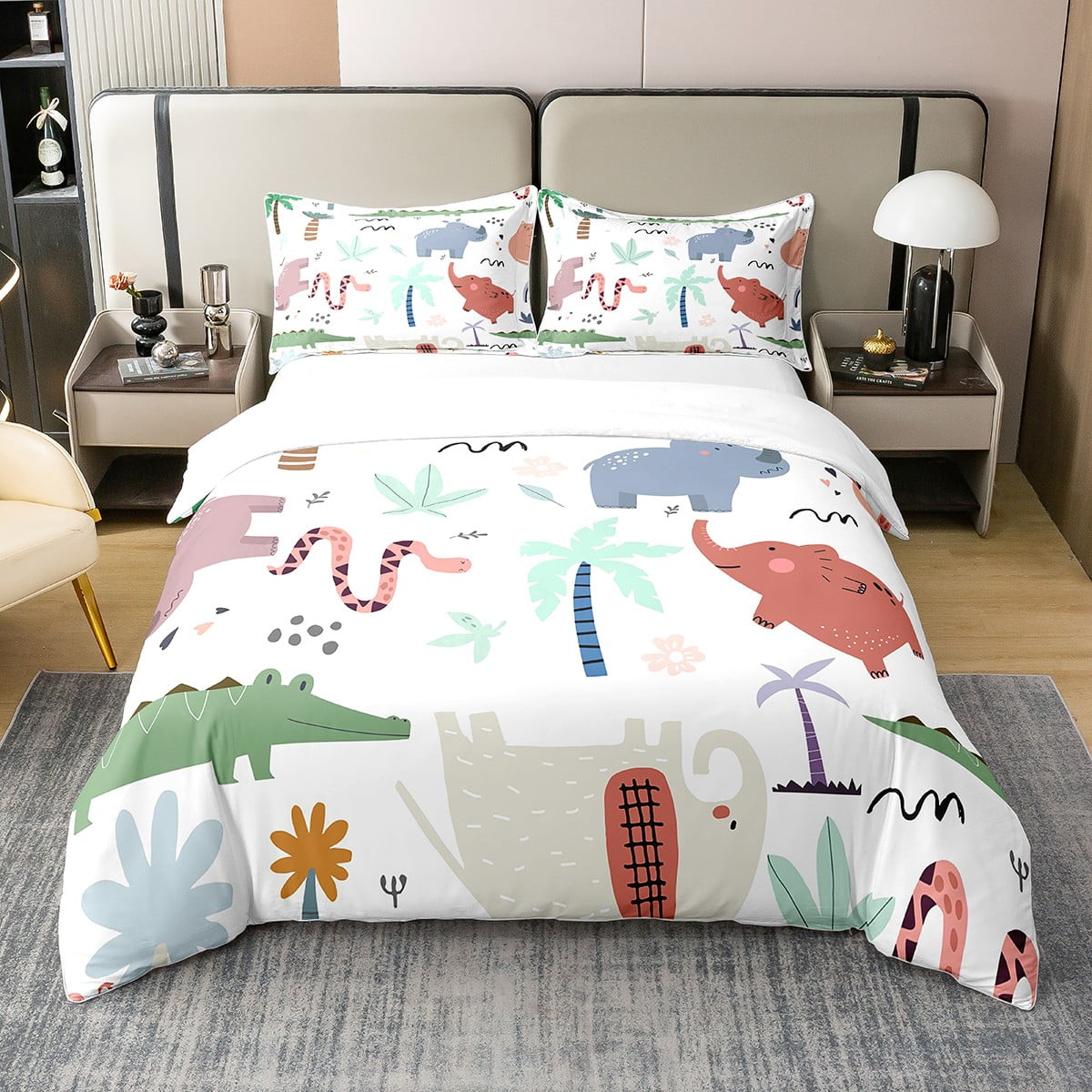 YST Wild Animal 100 Cotton Duvet Cover for Kids,Zoo Animals Theme