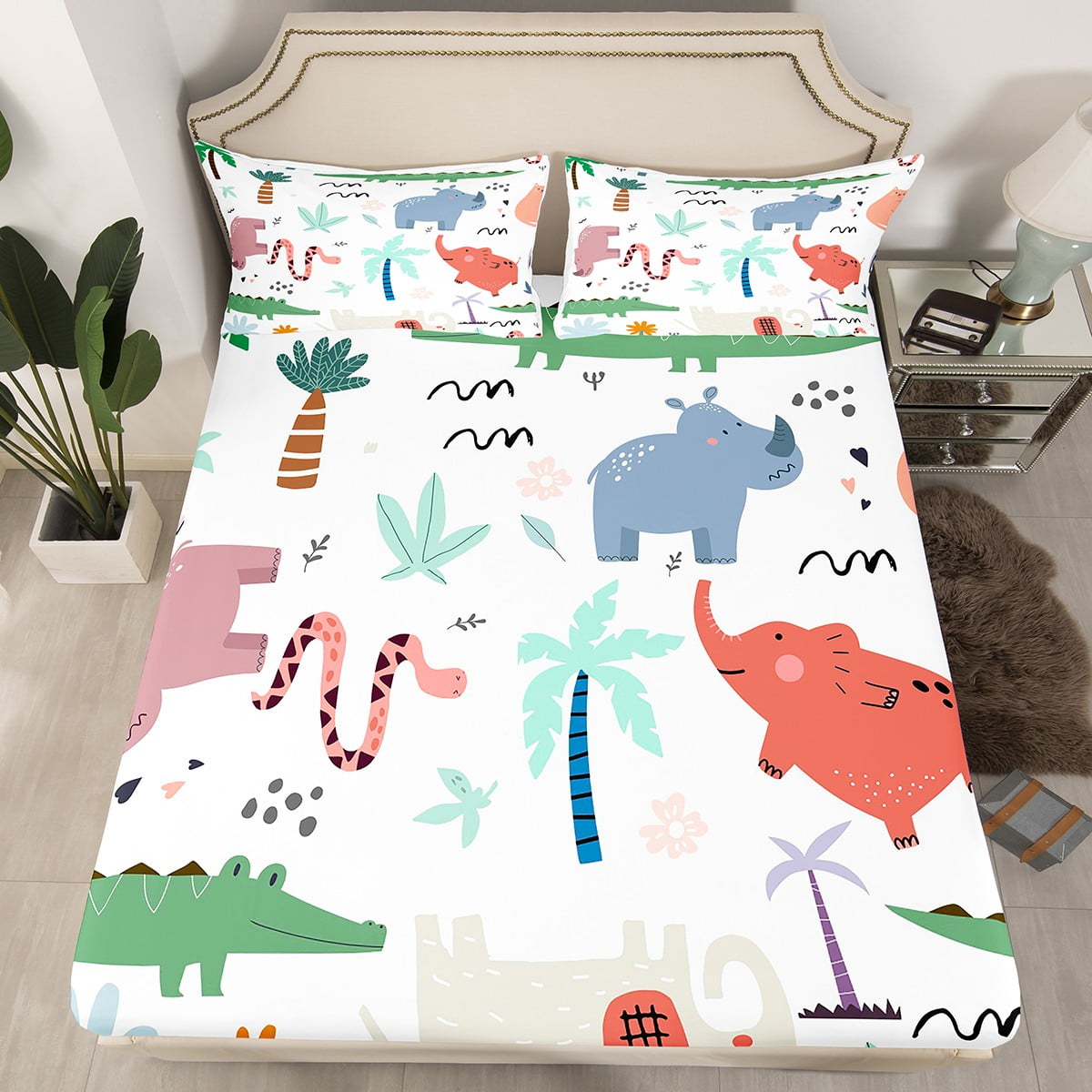 YST Wild Animal Bedding Set Full for Kids Zoo Animals Theme Fitted