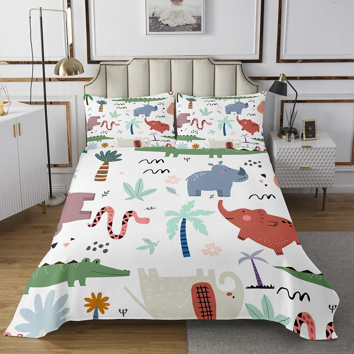YST Wild Animal Coverlet Set King for Kids Zoo Animals Theme Quilt Set