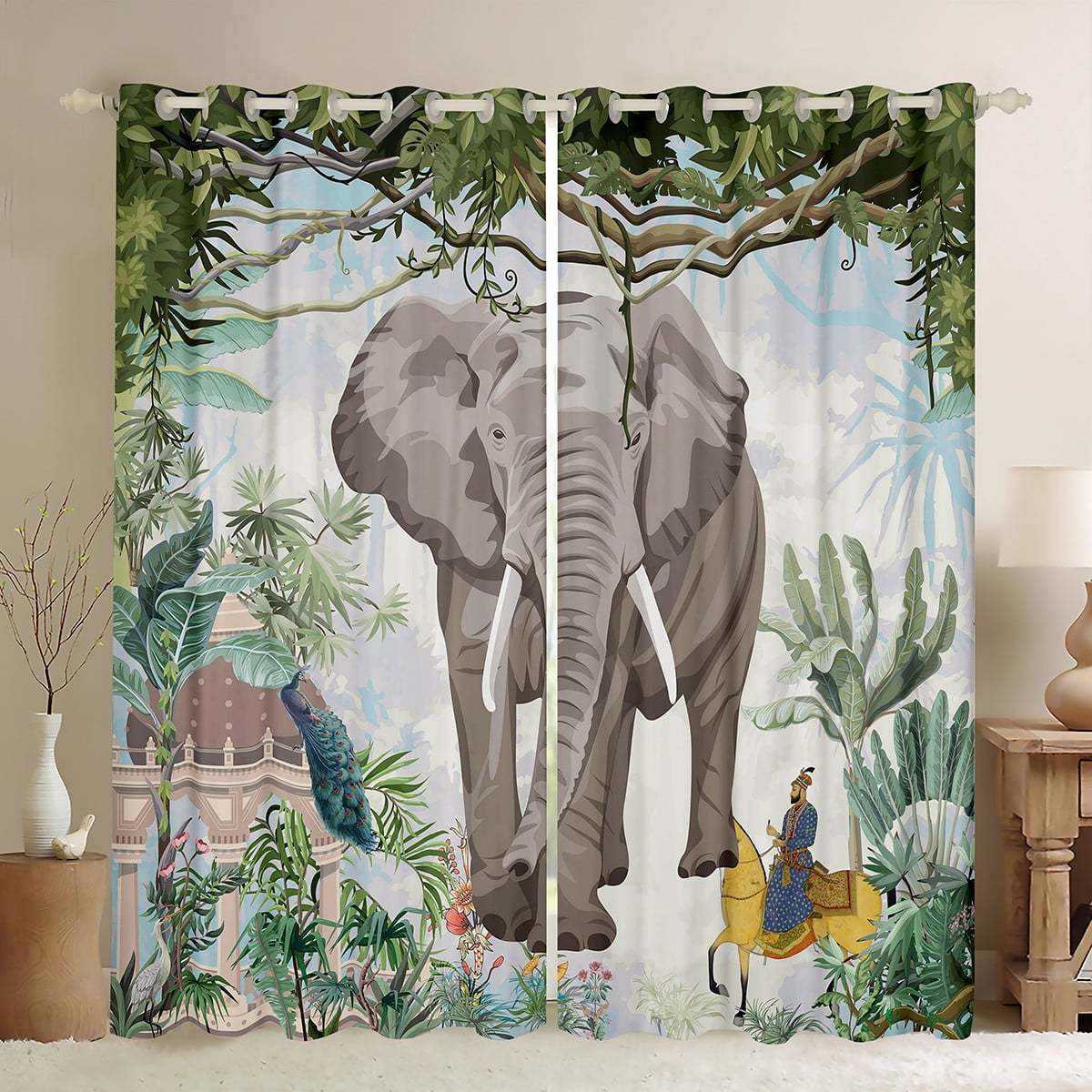 YST Wild Elephant Curtains Tropical Jungle Curtains & Drapes, Green