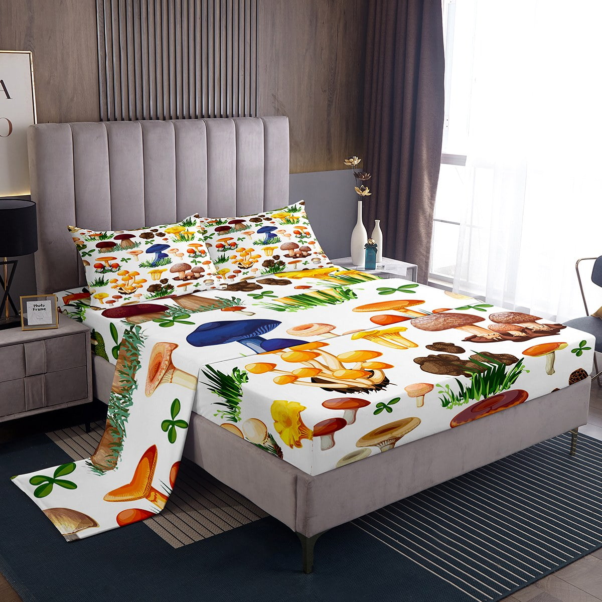 YST Wild Fungus Bed Sheets Set Brown Mushroom King Size Sheet Sets