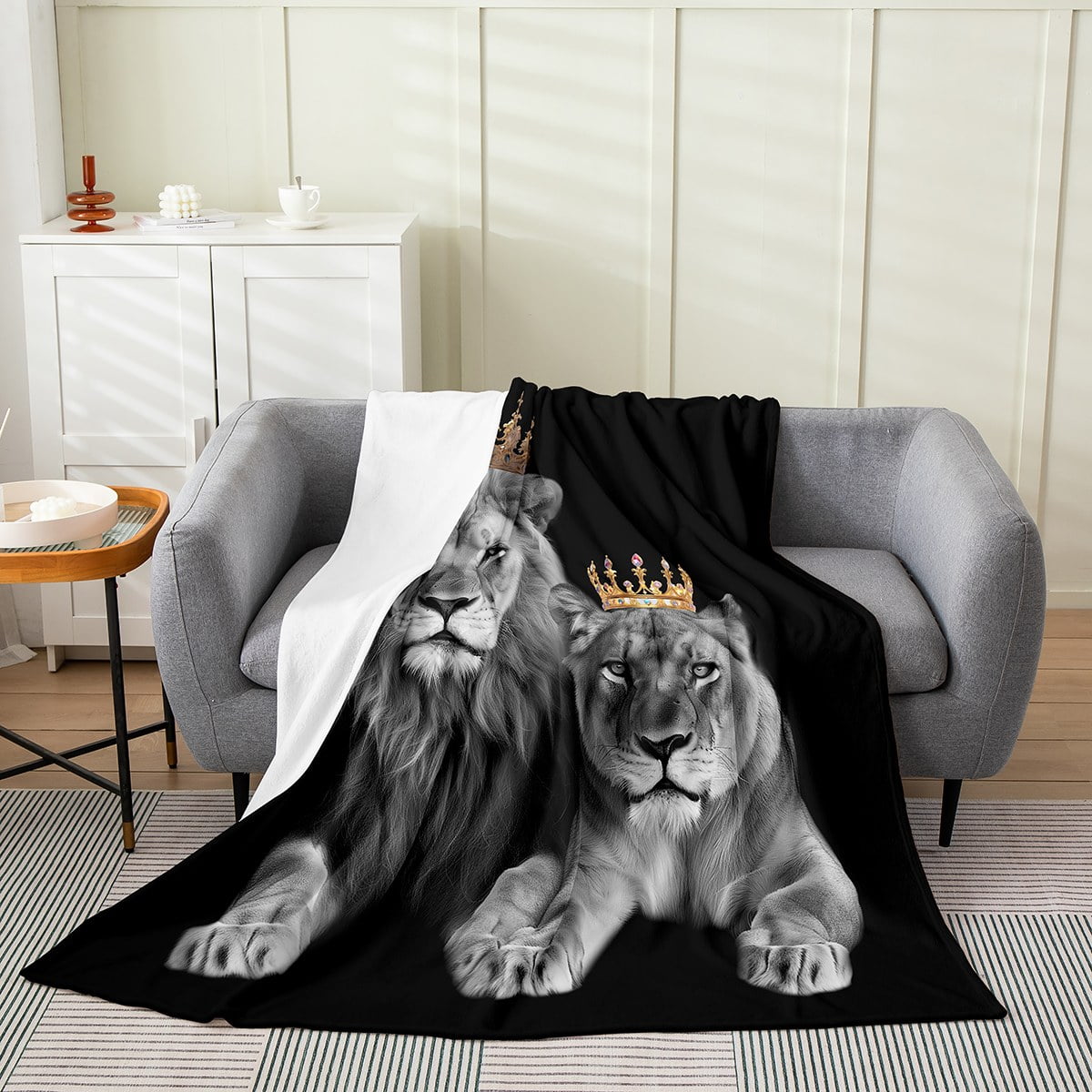 YST Wild Grey Lion Blanket Twin 60x80 For Adult Teens Children Crown