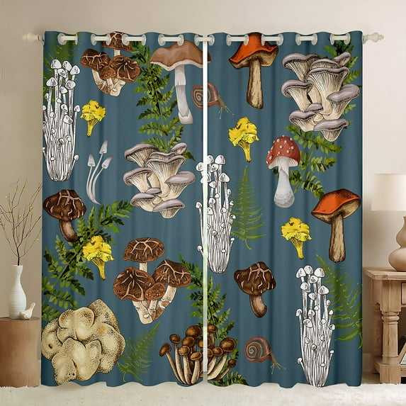 Erosebridal Wild Mushroom Blackout Curtains for Bedroom, Natural Wild Fungus Curtains Rustic Fungus Plants Curtains & Drapes,Botanical Theme Window Curtains 52''Wx84''L