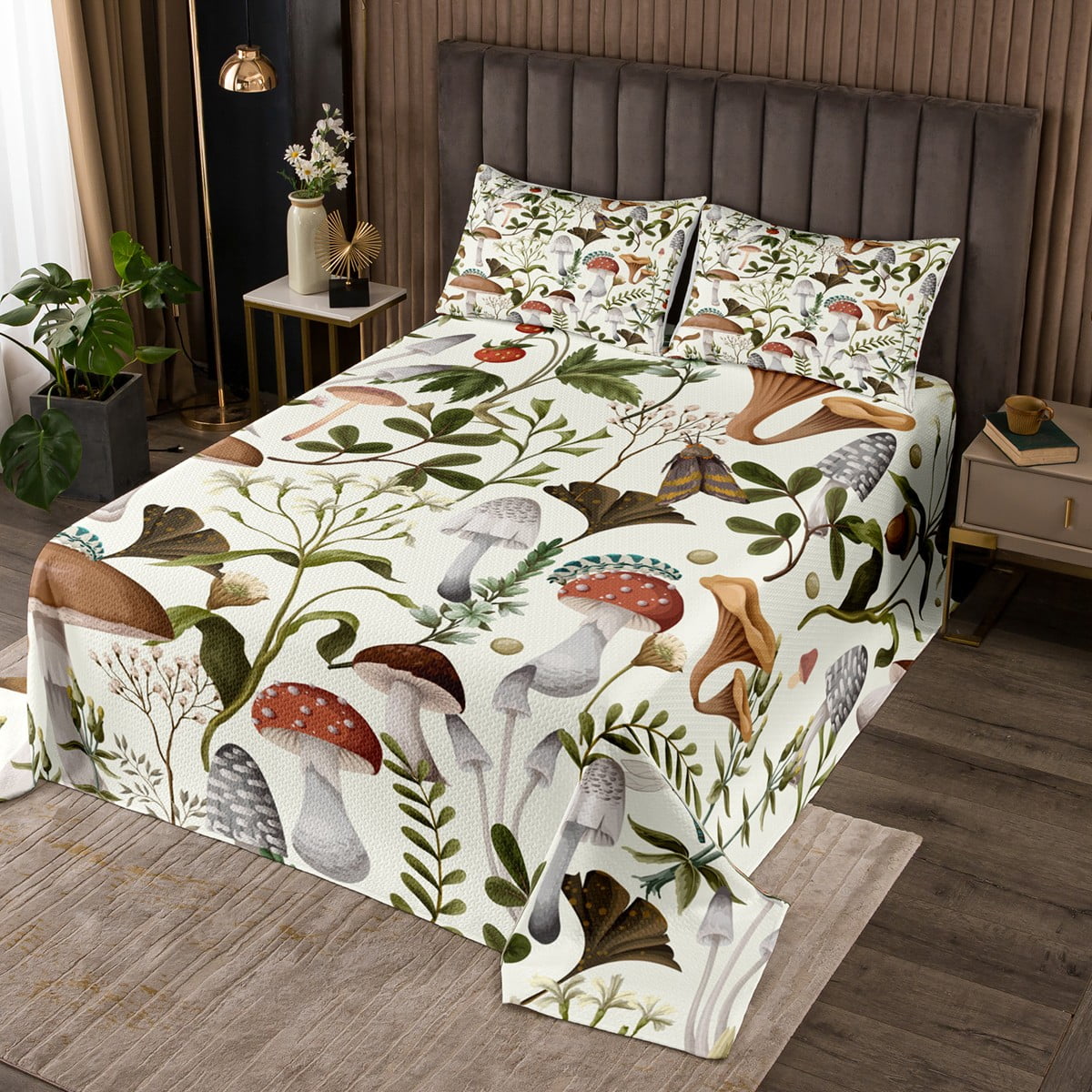 YST Wild Mushroom Twin Coverlet Set Outdoor Natural Plants Bedspread
