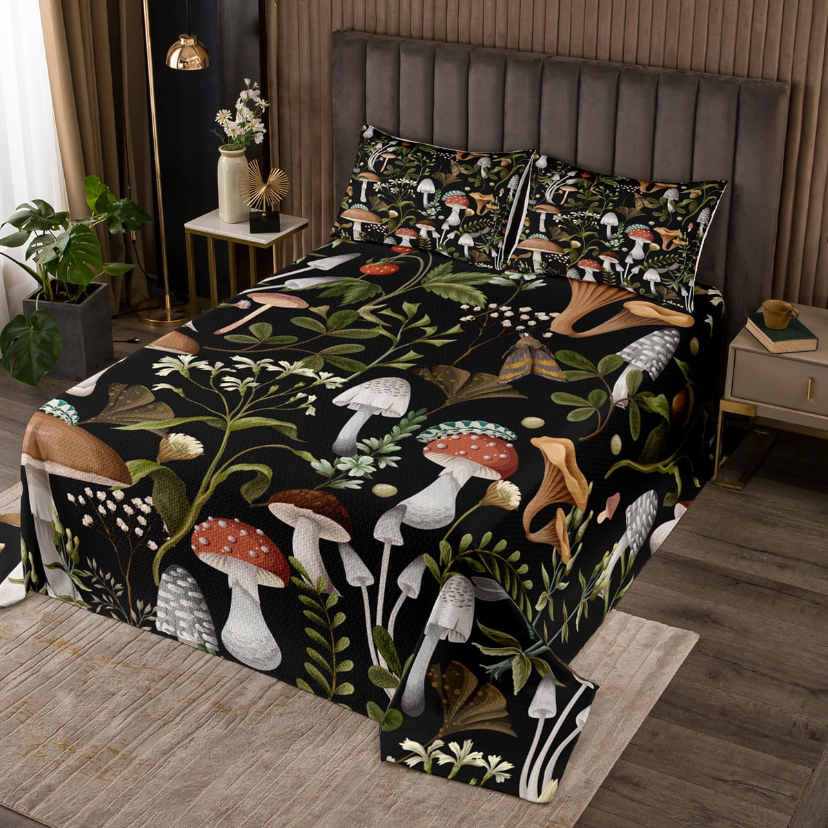 YST Wild Mushroom Twin Coverlet Set Outdoor Natural Plants Quilt Set