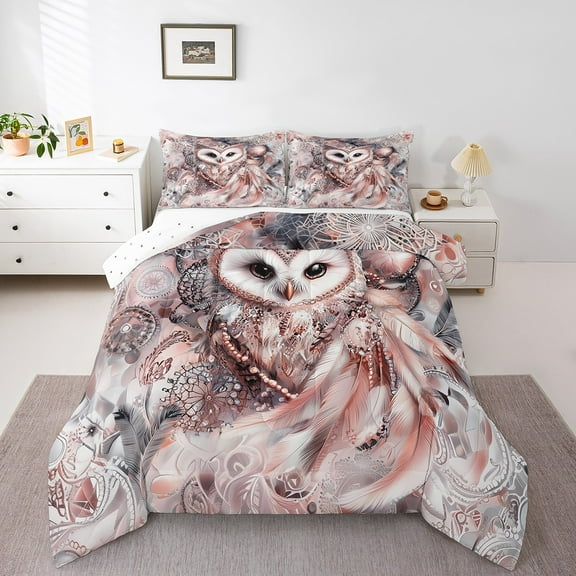 YST Wildlife Owl Queen Comforter Set Boho Dreamcatcher Bedding Set Wild Animal Down Comforter For Boys Girls Teen,Exotic Tribal Feather Duvet Insert 2 Pillow Cases 3 Pcs