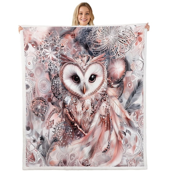 Wildlife Owl Throw Blanket 40"X50" Boho Dreamcatcher Fleece Blanket Animal Sherpa Blanket Teen,Exotic Tribal Feather Fuzzy Blanket For Bed Couch