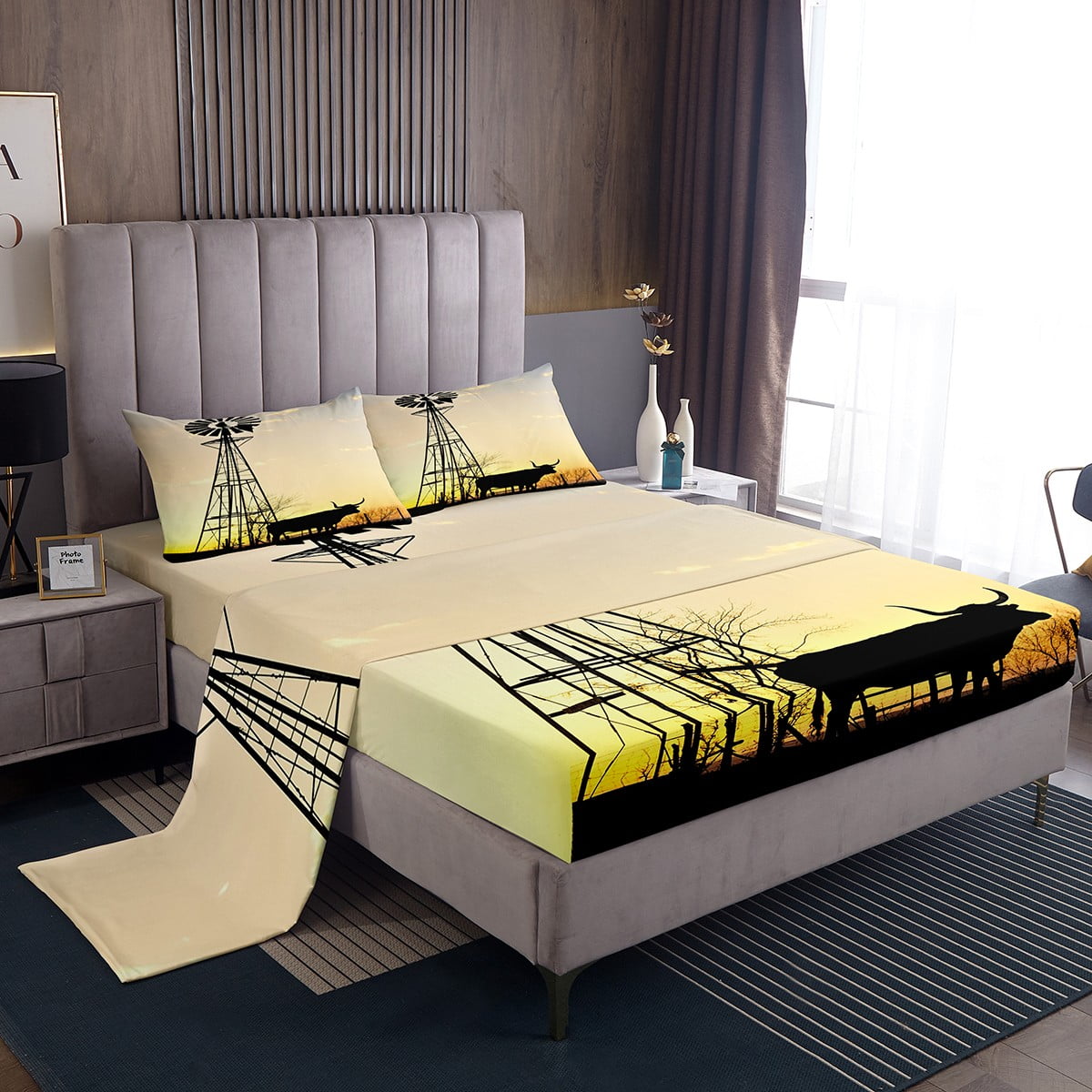 YST Windmill Bed Sheets Set Farmhouse Cattle Sheets for Kids Toddler