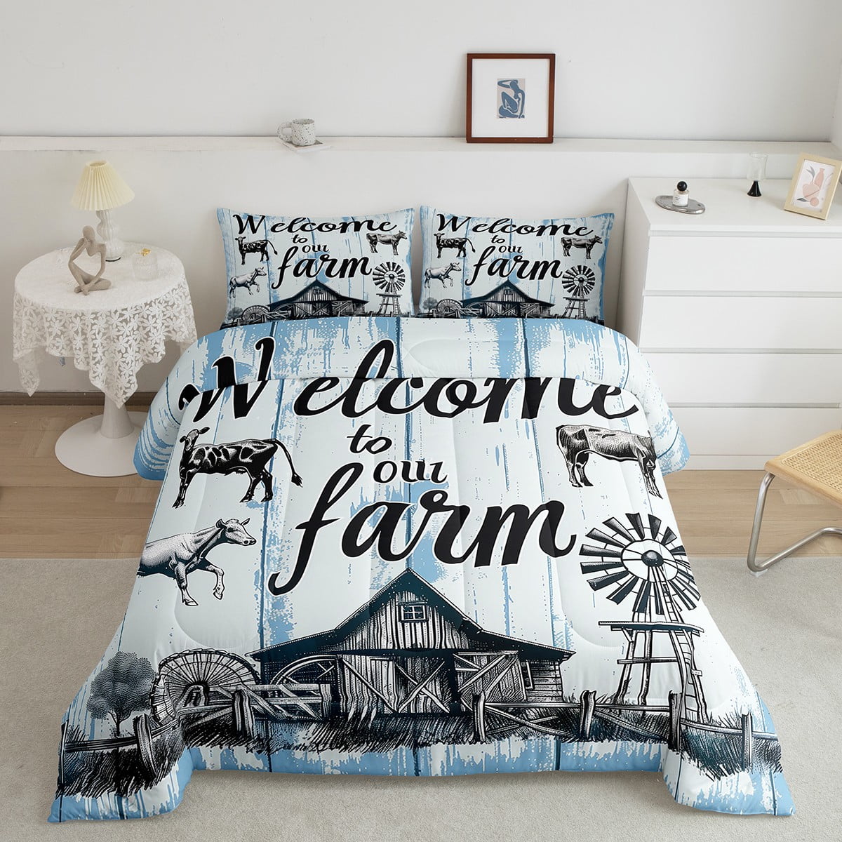 YST Windmill Bedding King Size Rustic Farmhouse Comforter Set 3 Piece ...