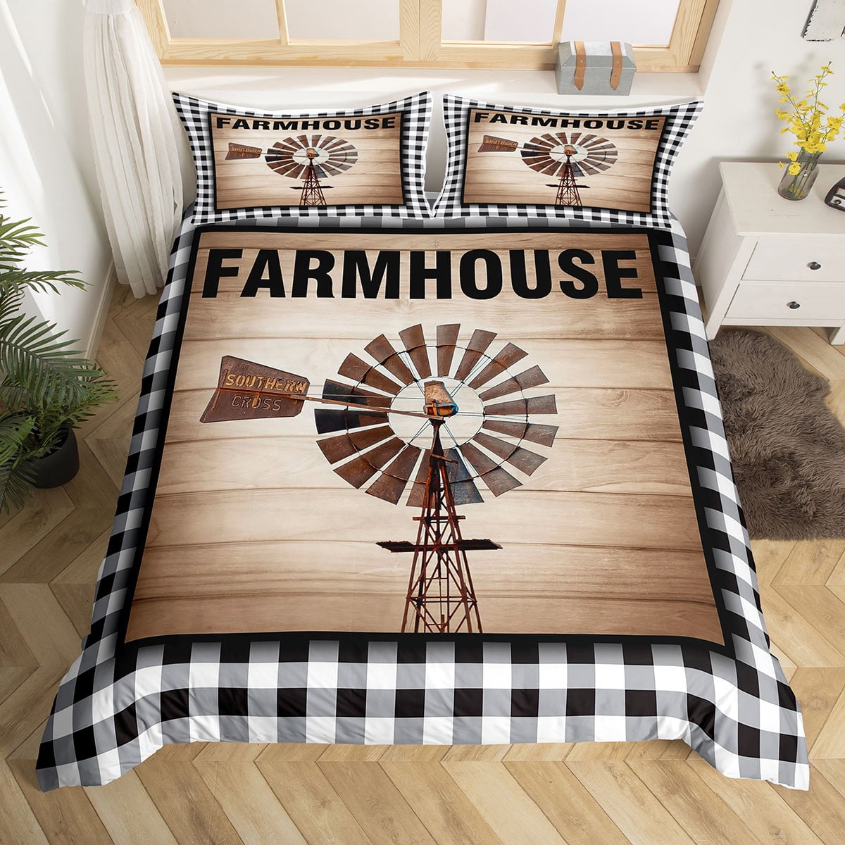 YST Windmill Comforter Cover Farmhouse Bedding Set for Boys Rustic Country Style Duvet Cover