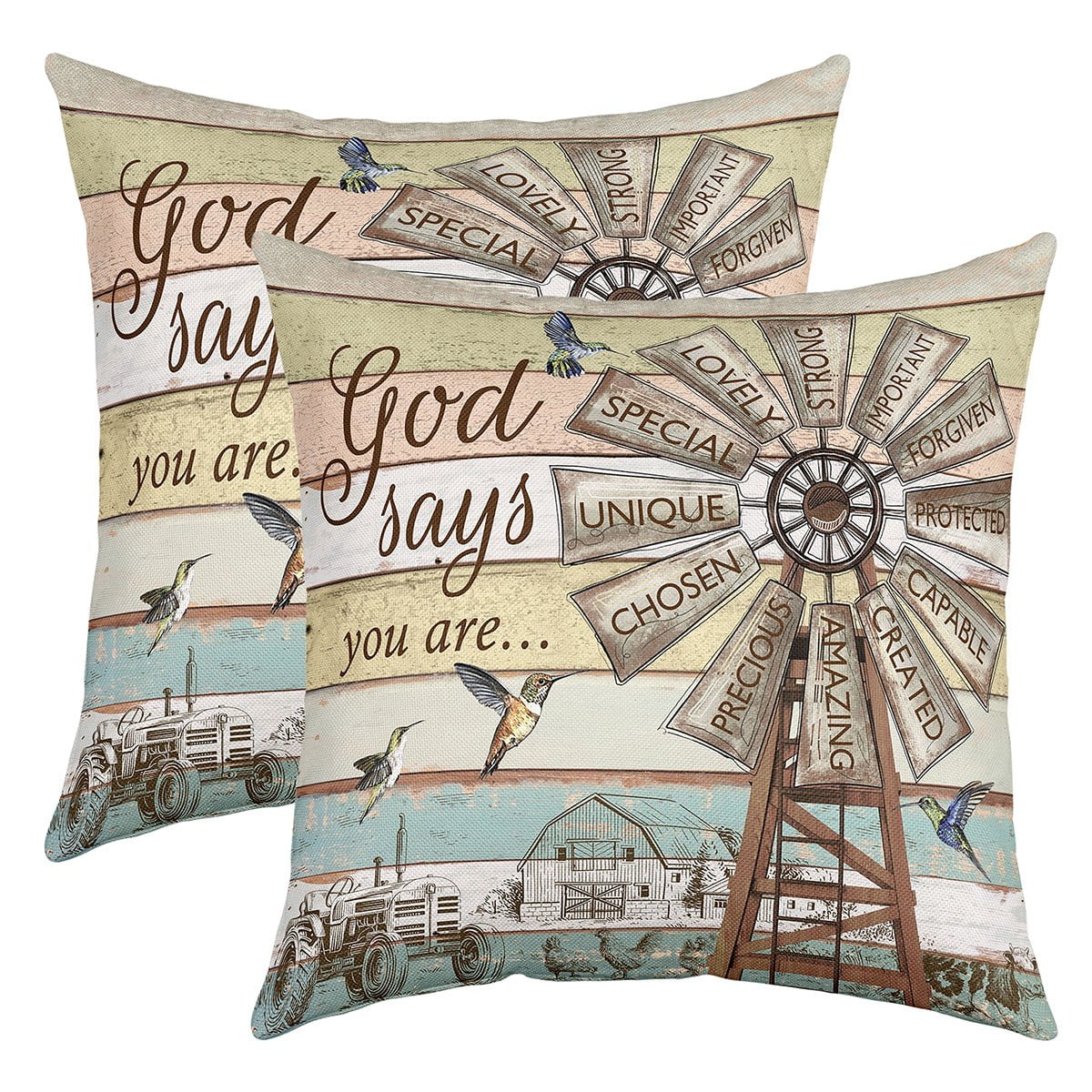 YST Windmill Throw Pillow Covers 24x24 inch set of 2,Rustic Farmhouse