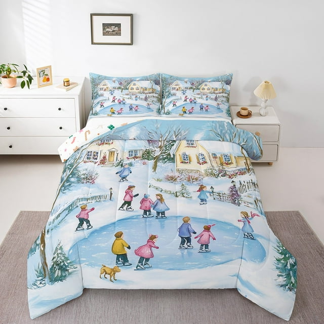 YST Winter Ski Toddler Bedding Set,Winter Snow Comforter Set Xmas Gifts