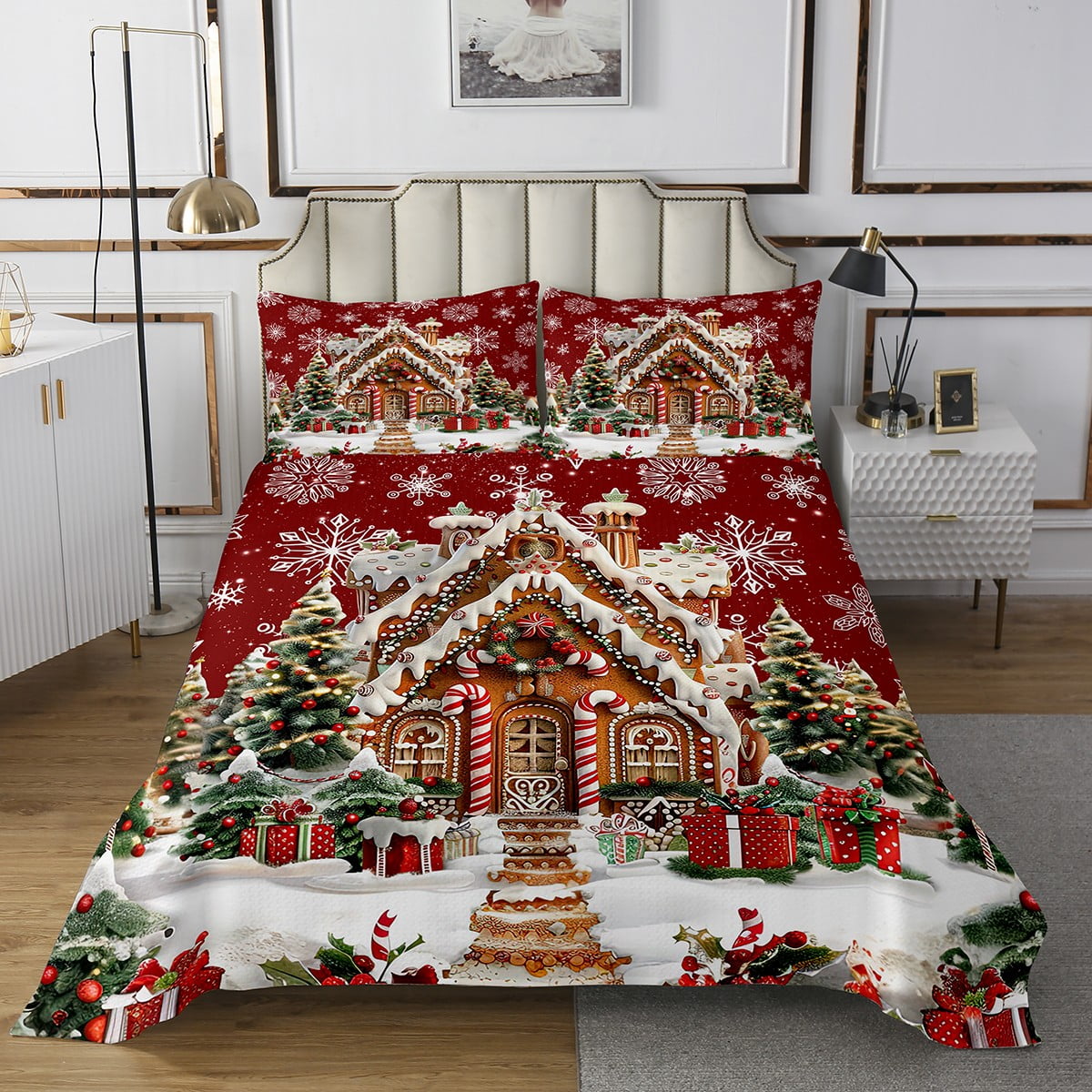 YST Winter Snowflake Queen Quilt Bedding Set,Christmas Tree Bedspread