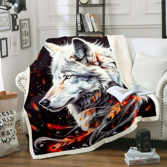 Wolf Blanket Adults,Wolf Dream Catcher Throw Blanket Boho Decor for Living Room Bedroom,Safari Animal Fleece Blanket Hunting Wolf Fuzzy Blanket 60"x80"