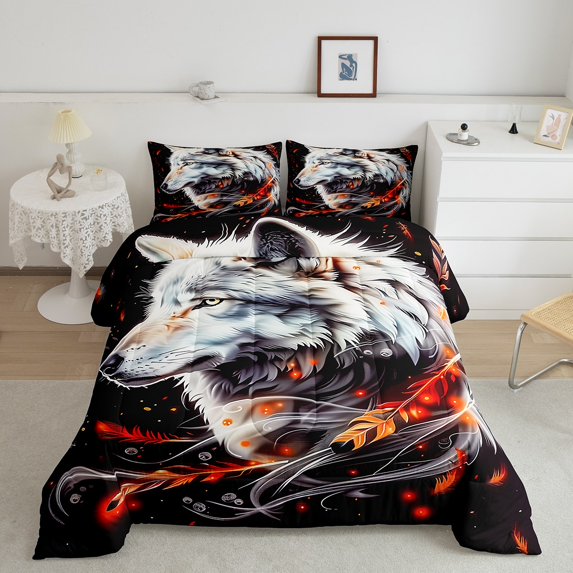 Erosebridal Wolf Comforter Set Full Adults,Wolf Dream Catcher Bedding Set Boho Bedroom Decor,Safari Animal Bedding Comforter Sets Hunting Wolf Quilt Bed Set 3Pcs