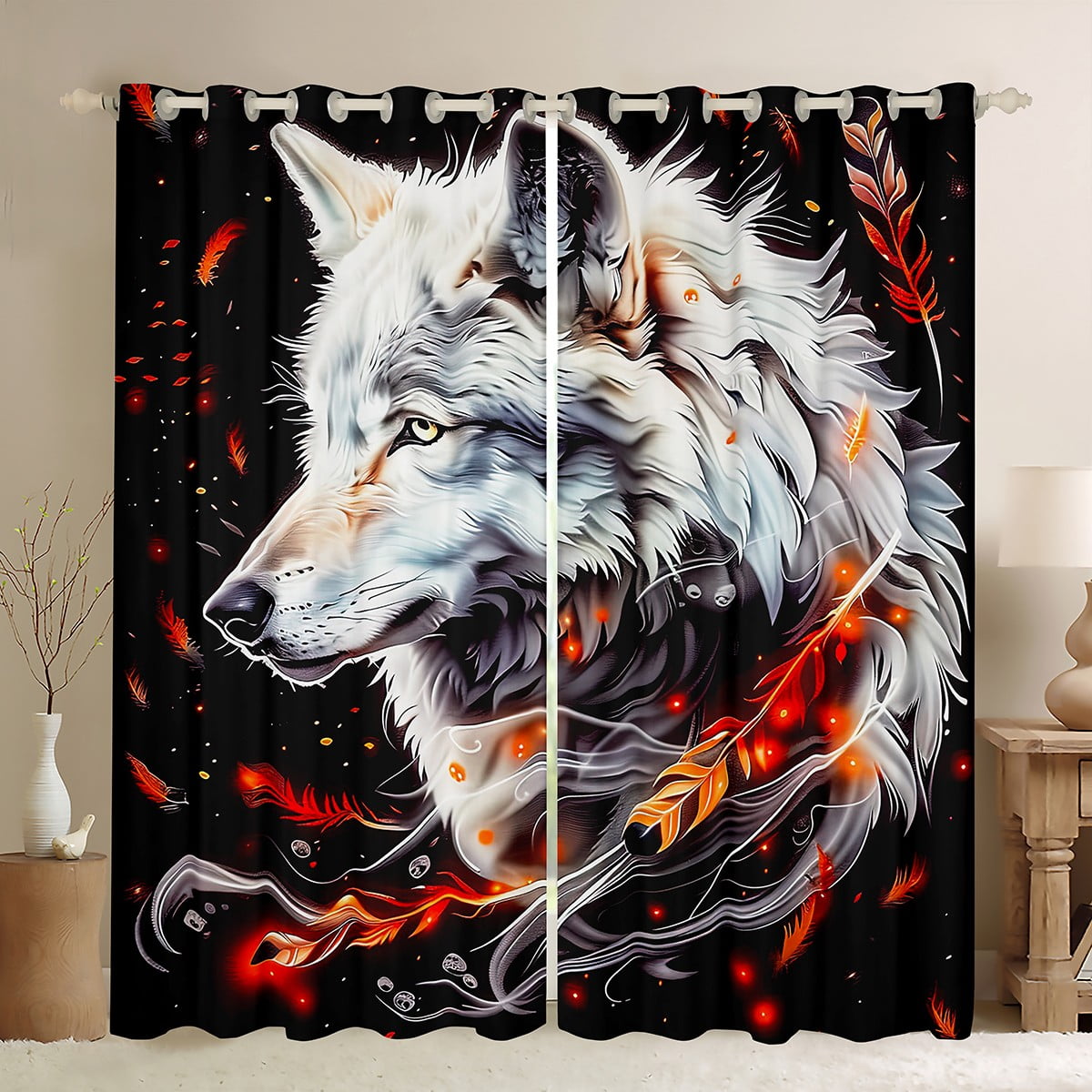 YST Wolf Curtains for Girls Boys Bedroom,Wolf Dream Catcher Curtains ...