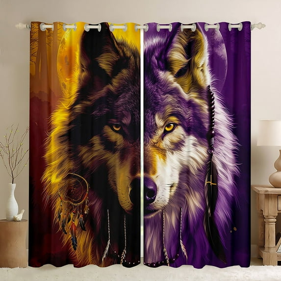 Erosebridal Wolf Dream Catcher Curtains for Bedroom,American Wolf Curtains Blackout,Indian Wolf Curtains & Drapes Safari Animal Window Curtains 2 Panels 42"Wx90"L