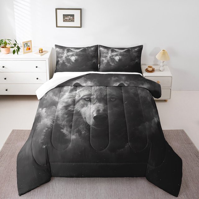 YST Wolf Head Comforter Set For Kids Twin,Hippie Rainforest Bedding Set