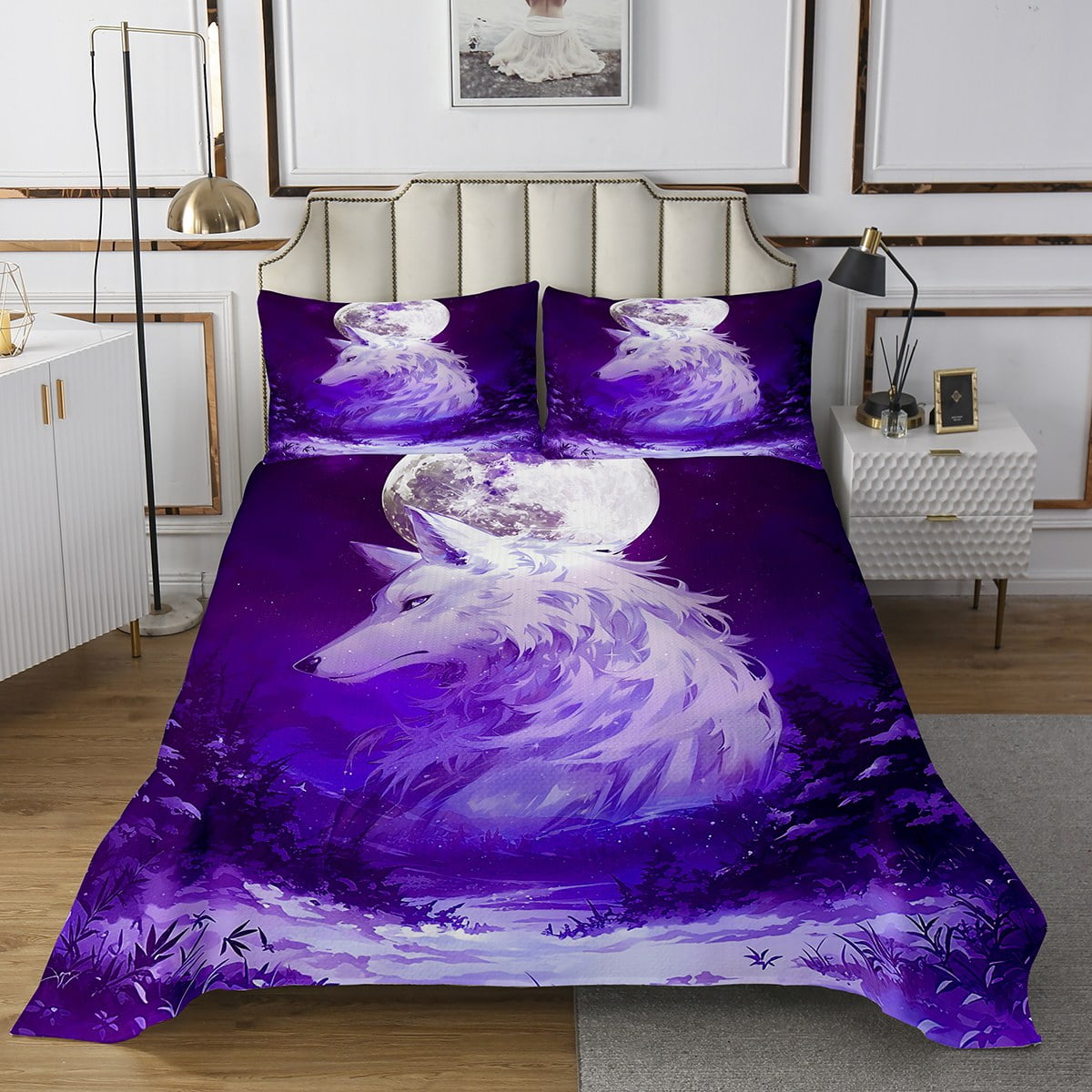 Wolf Print Pattern Bed Set Quilt