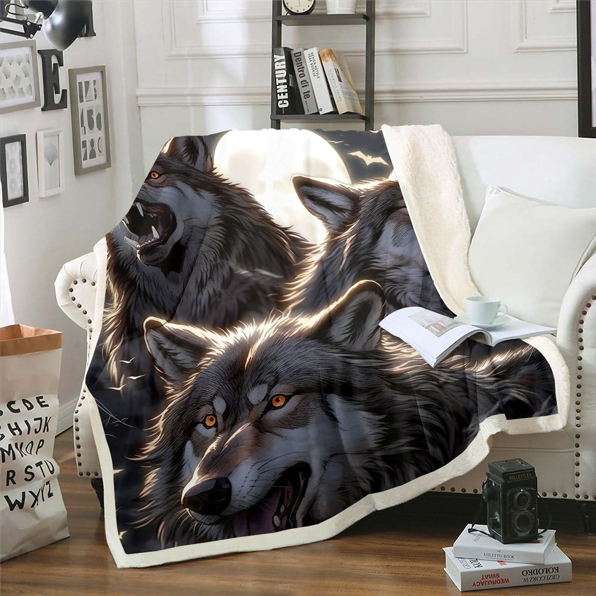 YST Wolf Moon Throw Blanket for Girls Boys Kids,Wild Animal Wolves