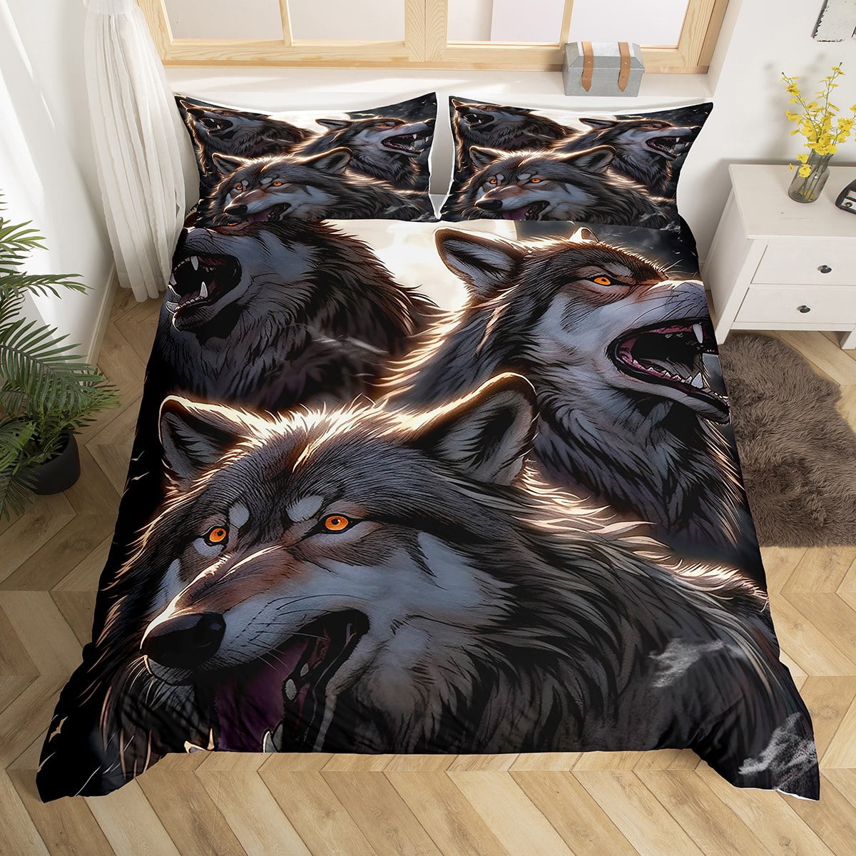 YST Wolf Moon Twin Bedding Set for Girls Boys Kids,Wild Animal Wolves Duvet Cover Gothic Bedroom