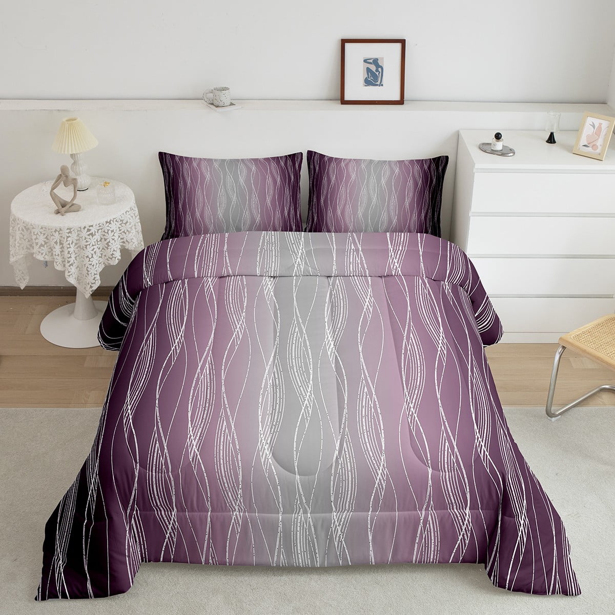 YST Women Purple Ombre Comforter Set King Teen Girls Dark Purple Violet ...
