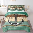 thumbnail image 1 of Wood Striped Anchor Comforter Set King 7 Piece Teal Vintage Nautical Bed in a Bag Marine Sailboat Decor for Bedroom,Sail Boat Bedding Set with 2 Sheets,2 Pillowcases,2 Throw Pillow Covers, 1 of 5