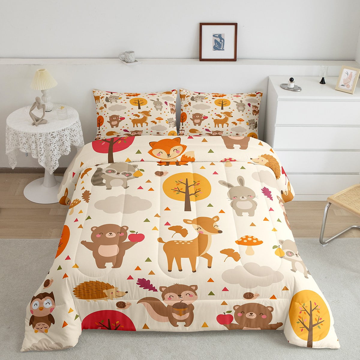 YST Woodland Animals Comforter Twin Boys Girls Kids Cute Bedding Set Woodland Bear Deer