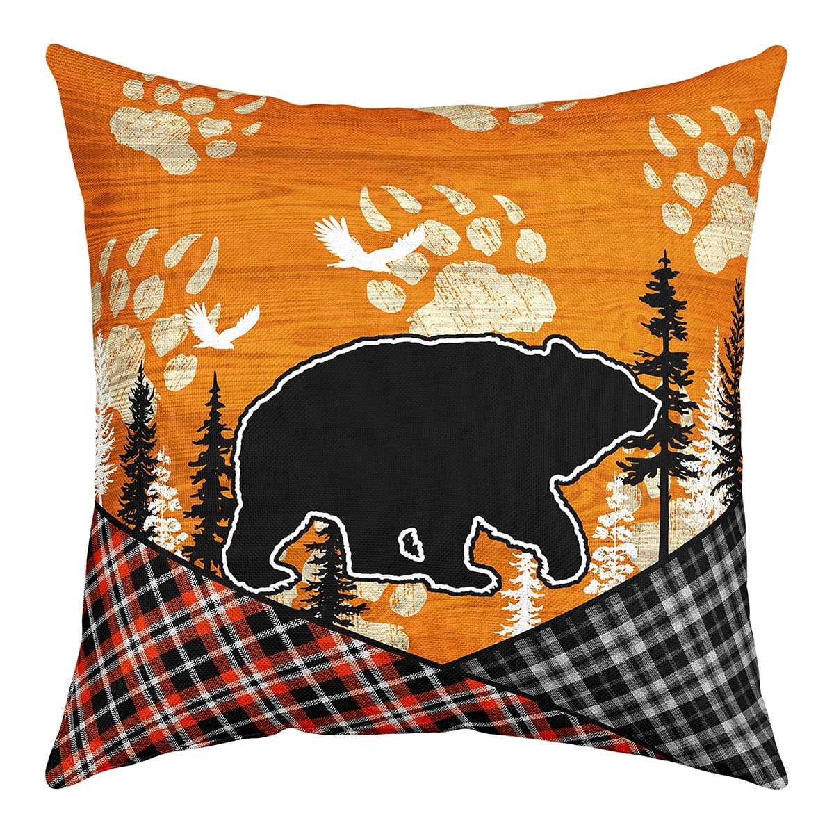 YST Woodland Bear Throw Pillow Cover,Red Black Buffalo Checked Plaid Grid Pillow Cover,Hunting