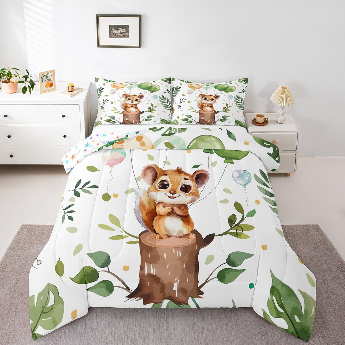 YST Woodland Squirrel Bedding Set For Kids Twin Cute Watercolor