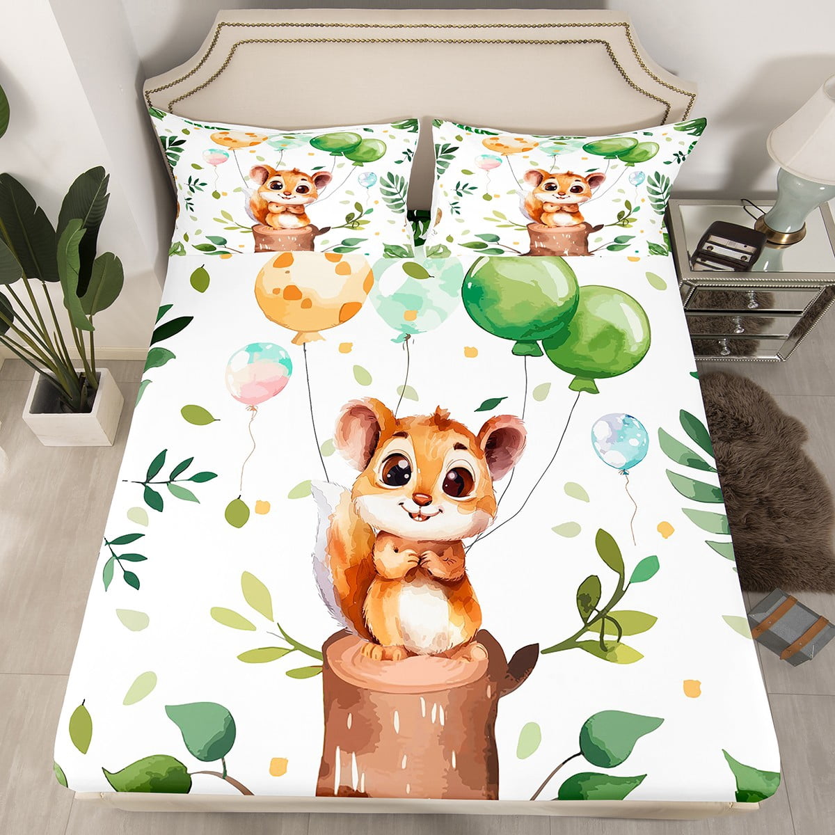 YST Woodland Squirrel Bedding Set For Kids Queen Cute Watercolor