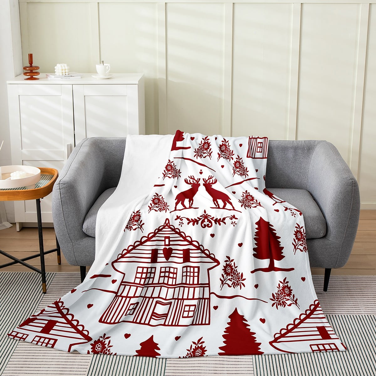 YST Xmas Throw Blanket Throw 50x60 inch,Christmas Reindeer Floral Print