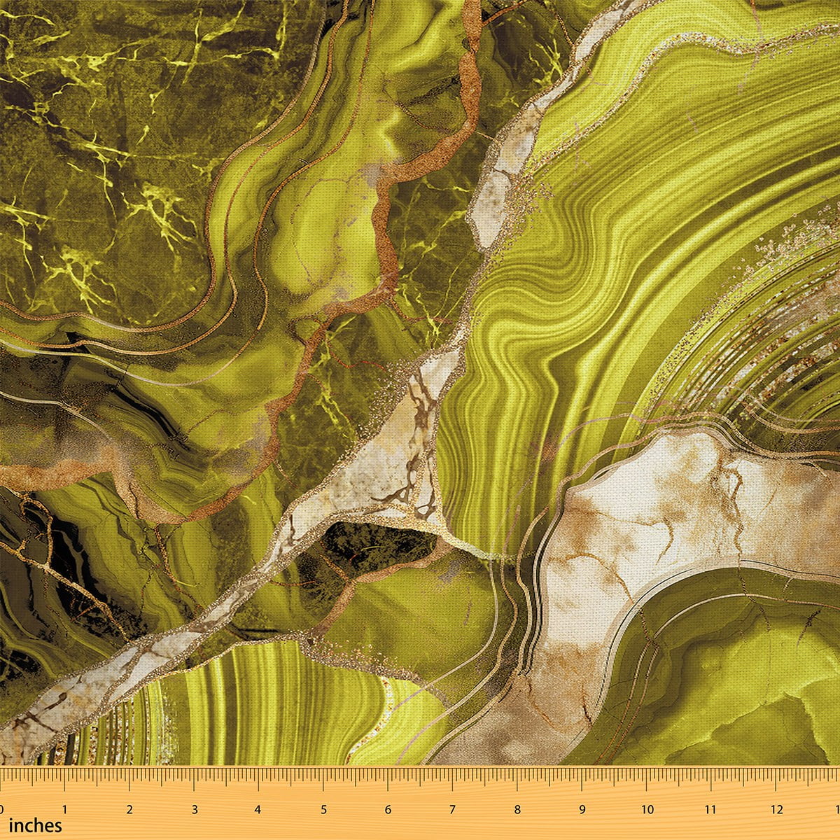 YST Yellow Green Marble Fabric By The Yard, Gold Crack Upholstery