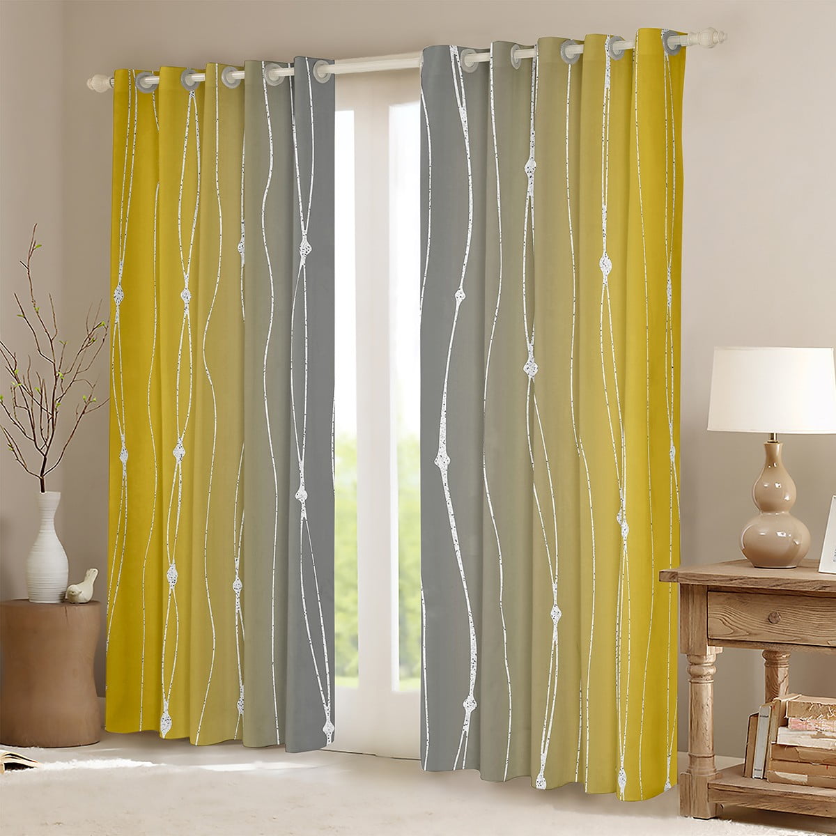 Yellow and Grey Ombre Curtains Aesthetic Gradient Curtains & Drapes ...