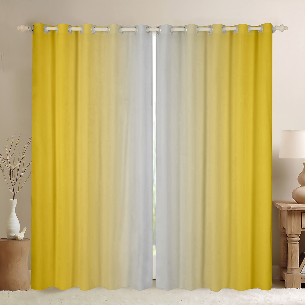 Yellow and Greyish White Curtains for Bedroom,Rainbow Ombre 30%-50% ...