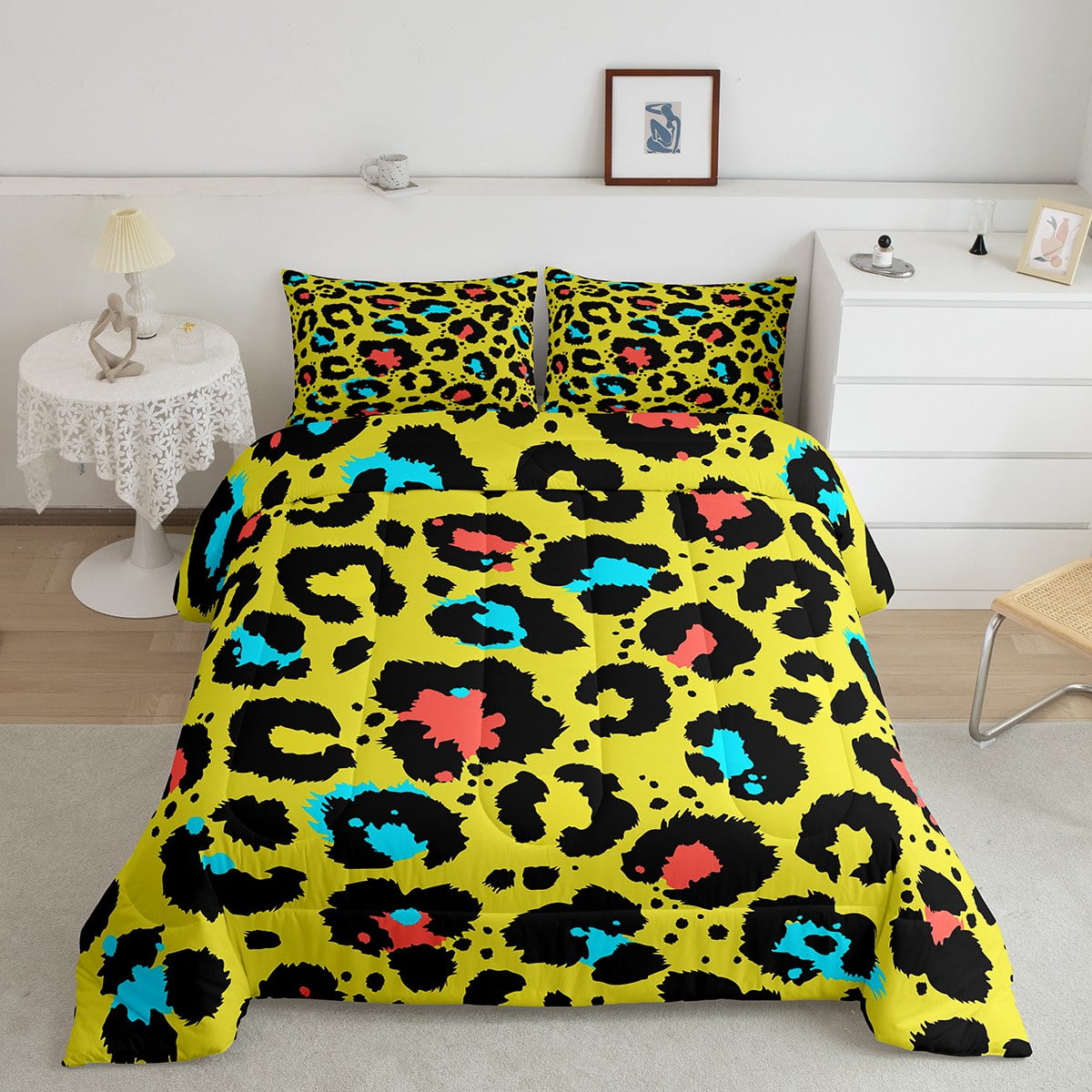 YST Yellow Leopard Print Comforter Full Cheetah Print Bedding Set, Wild