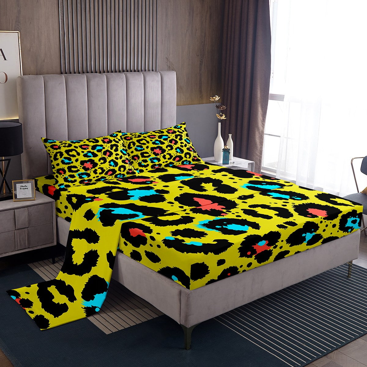 YST Yellow Leopard Print Twin Sheet Set Cheetah Print Sheets, Wild