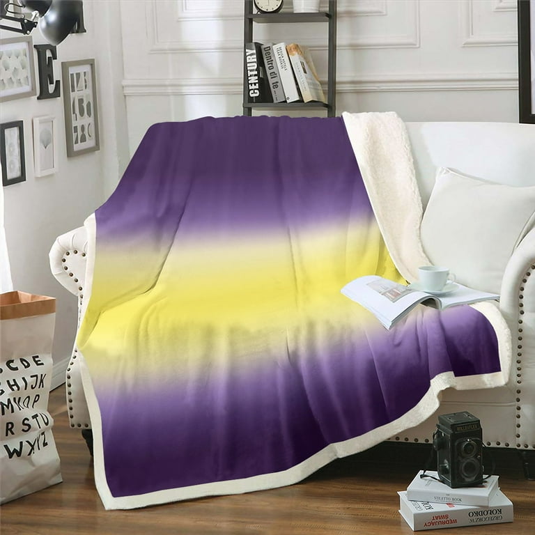 YST Yellow and Purple Fleece Blanket Watercolor Rainbow Colorful Throw Blanket Light Yellow and Deep Purple Ombre Fuzzy Blanket Modern Boho Abstract