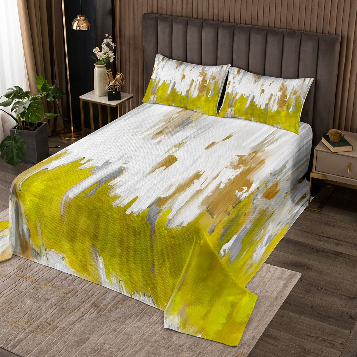 Erosebridal Yellow Queen Quilt Set Gradient Brush Marks Coverlet Set ...
