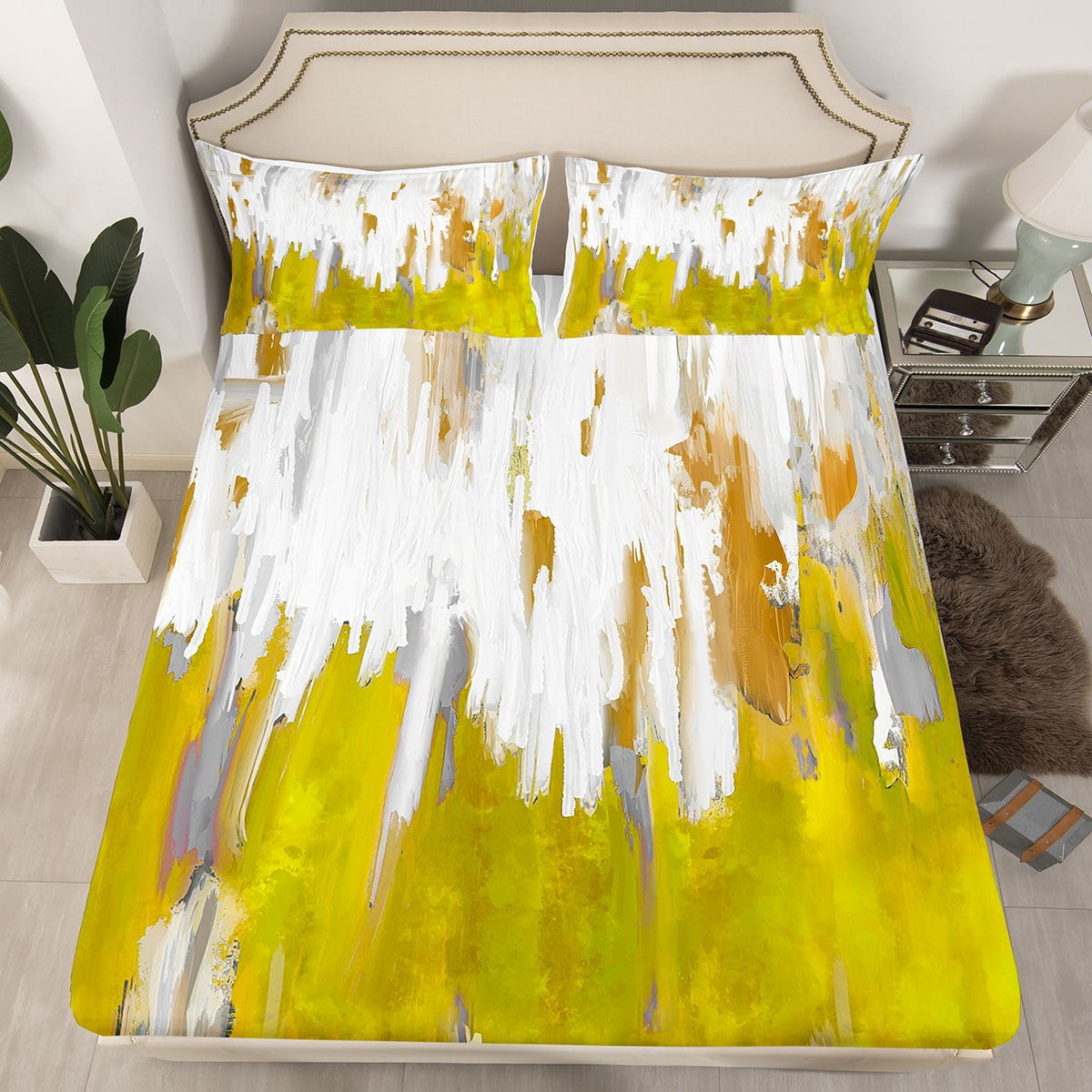 YST Yellow Twin Sheets Gradient Brush Marks Bed Sheets, Watercolor