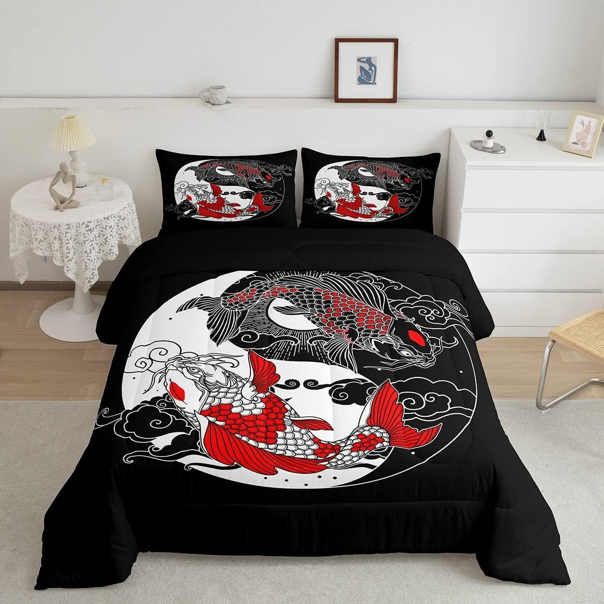 YST Yin Yang Bedding Set Twin Size,Japanese Style Comforter Set for