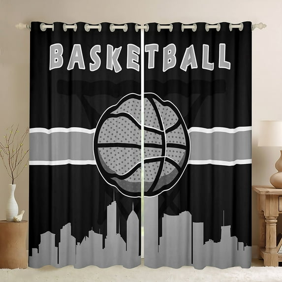Young Gamer Curtains Basketball 30%-50% Blackout Curtains, Sport Theme Curtains & Drapes Black Grey Gray Bedroom Curtains