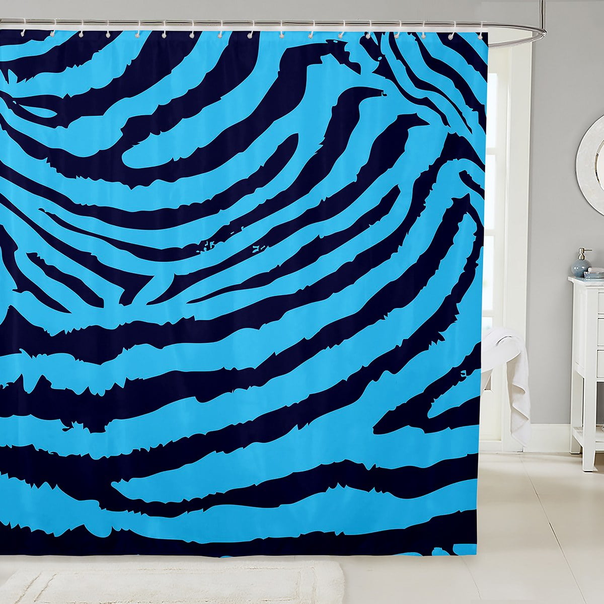 YST Zebra Print Bath Curtain Black and Blue Shower Curtain, Wild Animal