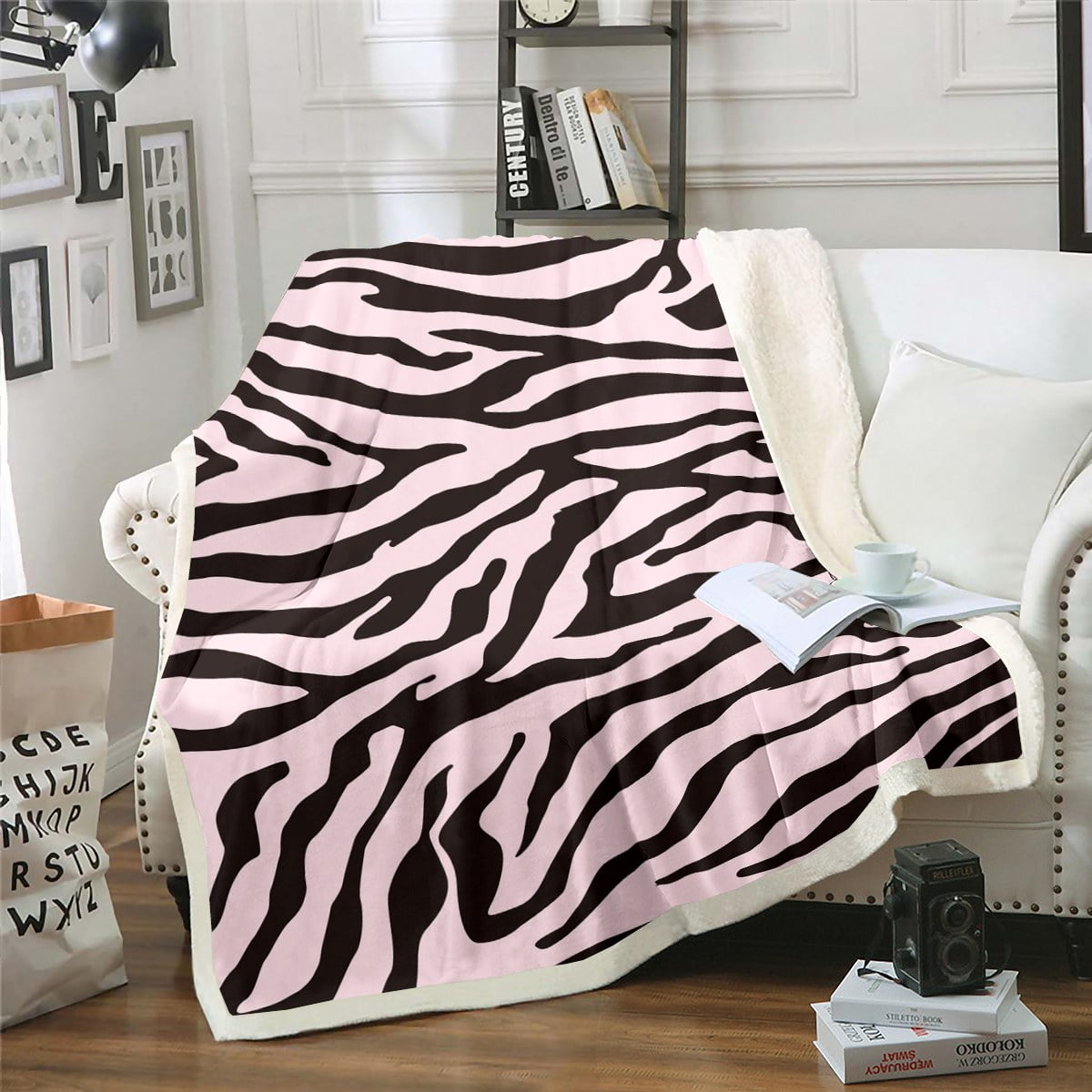 yst-zebra-print-fleece-blanket-black-and-pink-sherpa-blanket-wild
