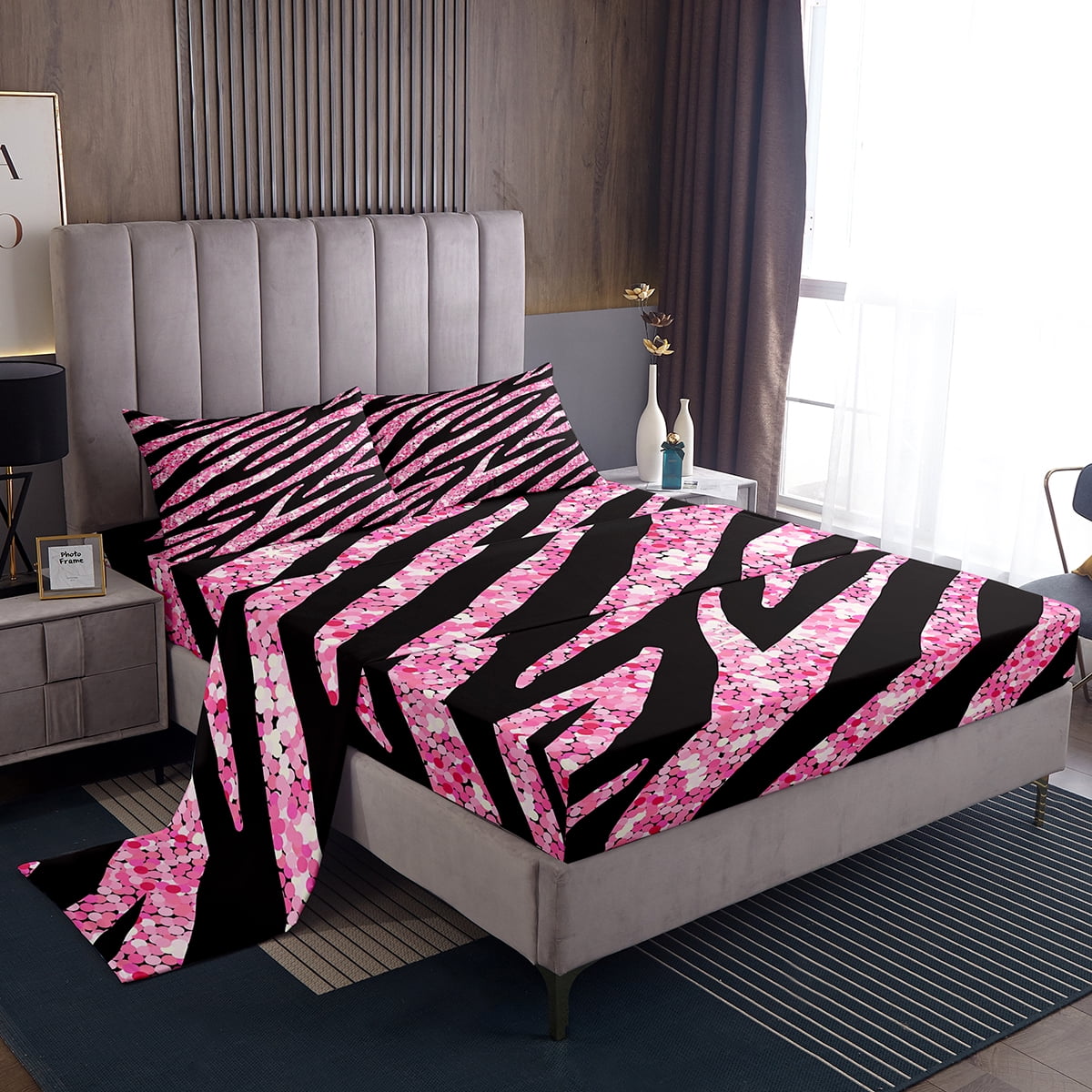 Erosebridal Zebra Print Queen Sheets Black Pink Bed Set, Animal Printed Bed  Sheets Set Girly Pastel Sparkles Sheet Set, Geometry Striped Bedding Set  Wild Animal Room Decoratives - Walmart.com, image size:1200x1200